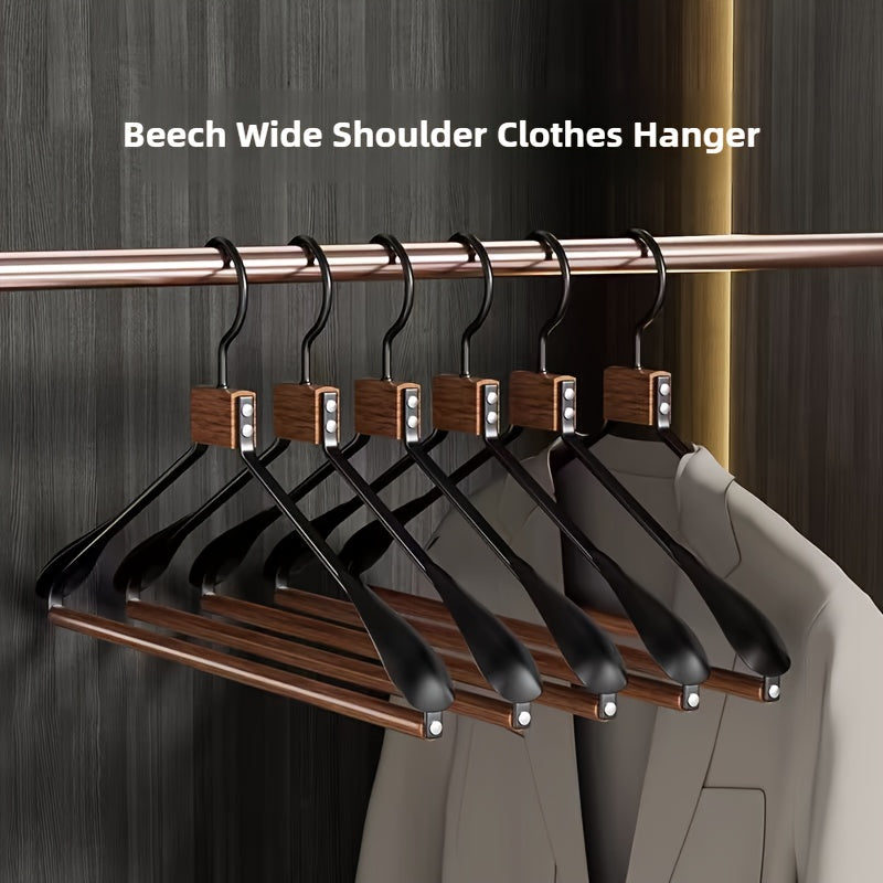 Set of 6 Stylish Beechwood And Metal Coat Hangers with a Smooth End - Ideal for Storing Suits And Overcoats