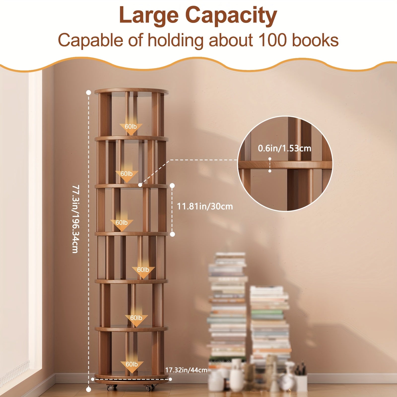 A 4\u002F6-Layer Solid Wood Bookshelf Storage Cabinet That Rotates 360°. This Festive Living Room Furniture Comes with Limited-Time Special Deals. Available in Three Styles
