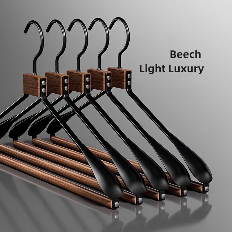 Set of 6 Stylish Beechwood And Metal Coat Hangers with a Smooth End - Ideal for Storing Suits And Overcoats