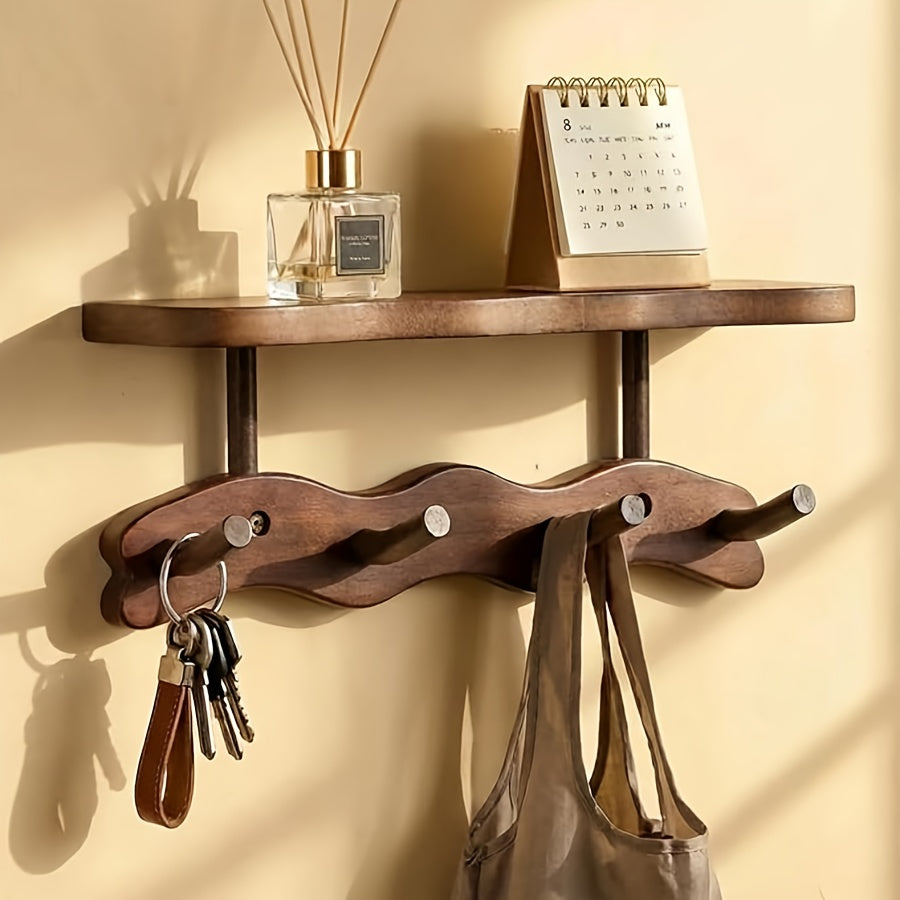 4\u002F6\u002F8 Hooks Multifunctional Coat Rack, Solid Wood Wall Mounted Coat Hanger with Hooks, Space Saving Modern Design for Hanging Clothes, Hats, Bags And Keys, Ideal for Bedroom, Entryway And Hallway