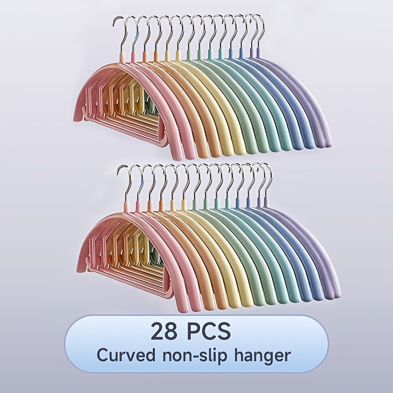 14\u002F28pcs, Non-slip Heavy-duty Hanger, 16.54in × 7.87in, Colored Curved Non-slip Hanger, Space-saving, Durable, Suitable For Indoor Storage, Outdoor Drying, Clothing Display, Standard Hanger, Wardrobe Storage, Organization And Storage