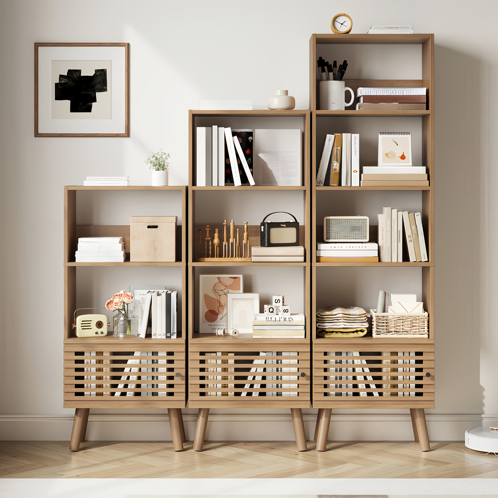 5-Cube Modern Narrow Corner Bookcase with Slatted Door - 68\