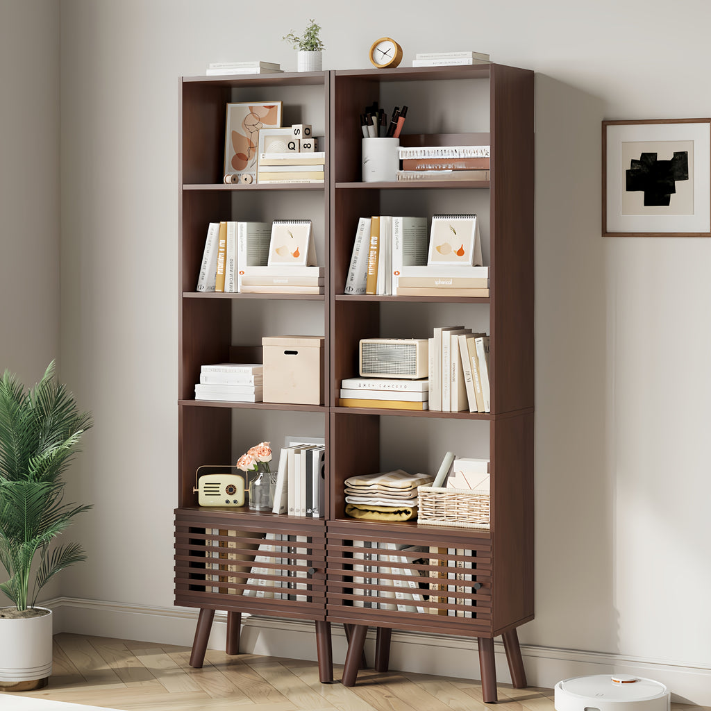 5-Cube Modern Narrow Corner Bookcase with Slatted Door - 68\