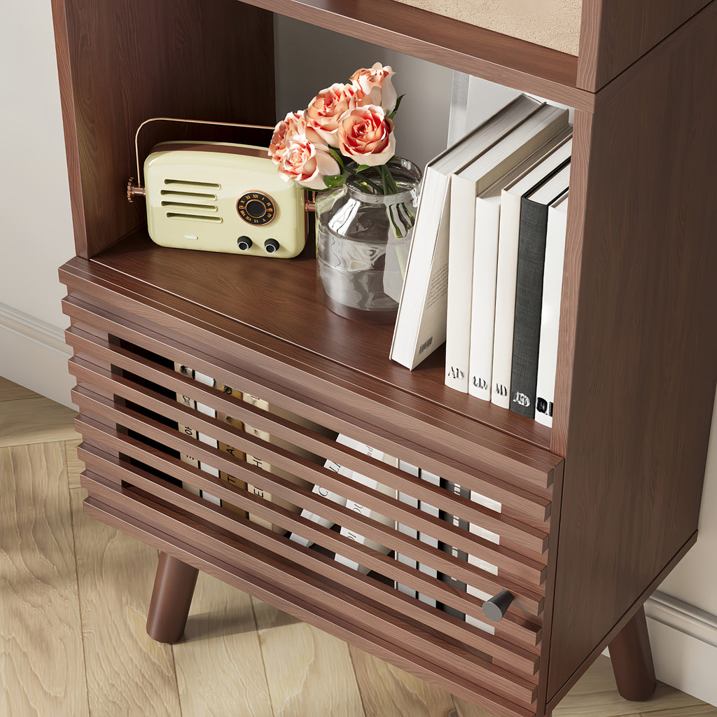 5-Cube Modern Narrow Corner Bookcase with Slatted Door - 68\