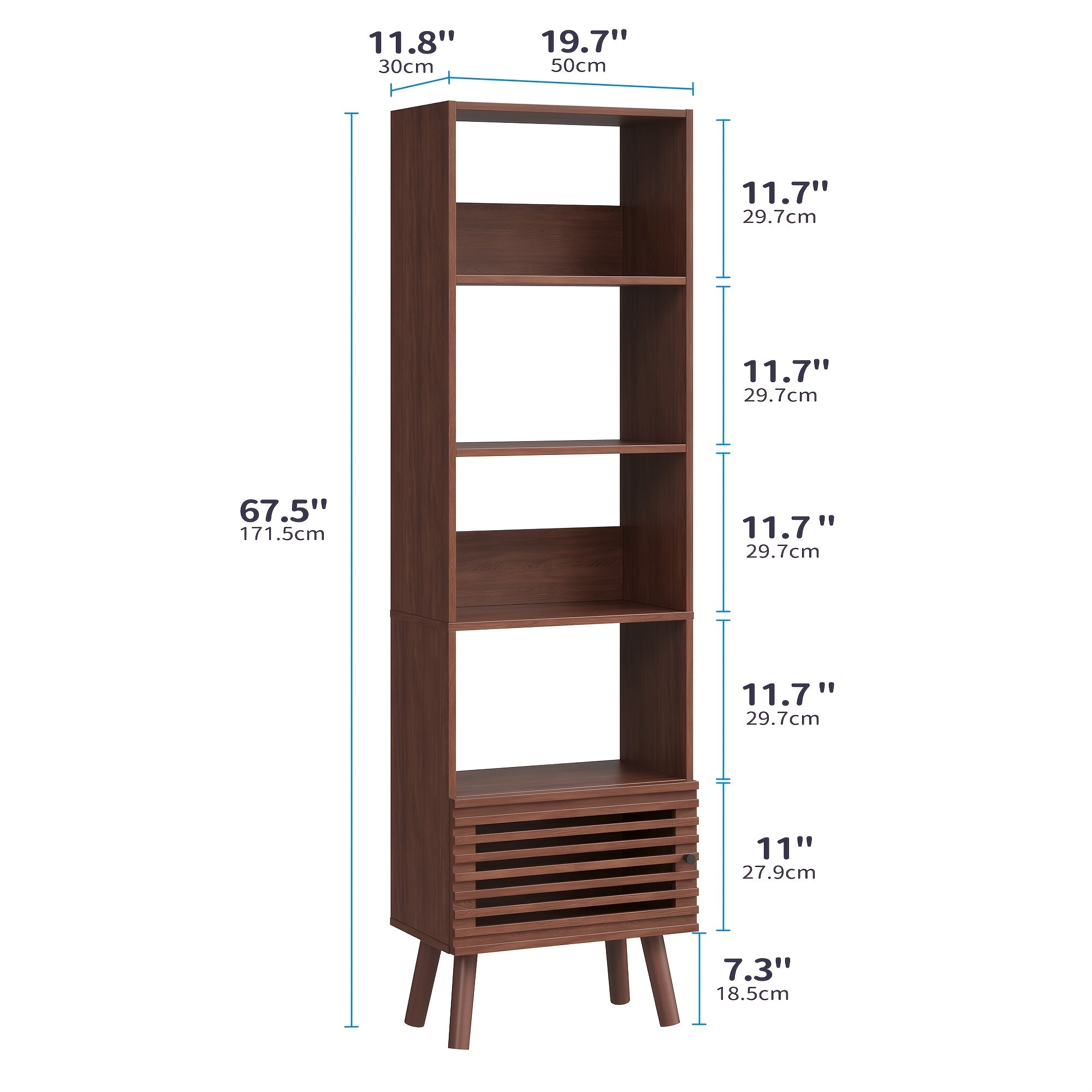 5-Cube Modern Narrow Corner Bookcase with Slatted Door - 68\