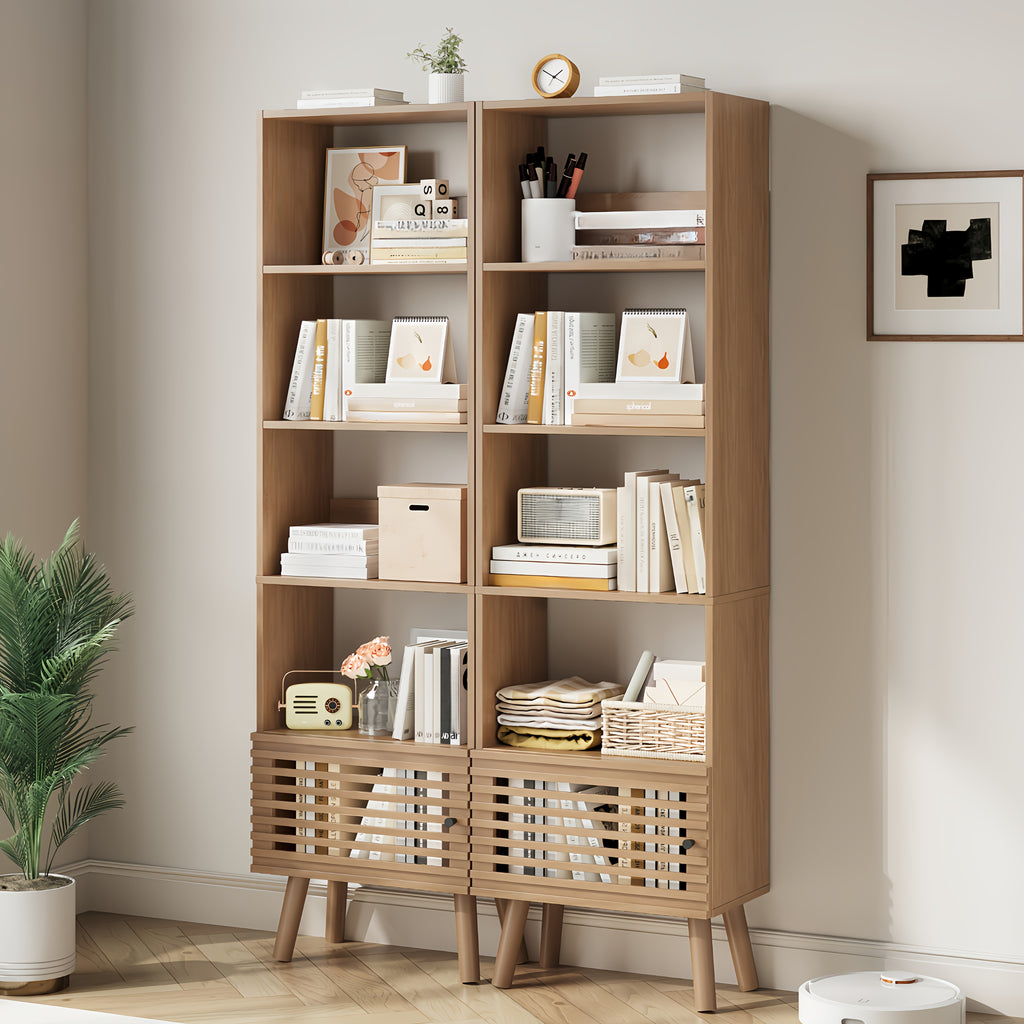 5-Cube Modern Narrow Corner Bookcase with Slatted Door - 68\