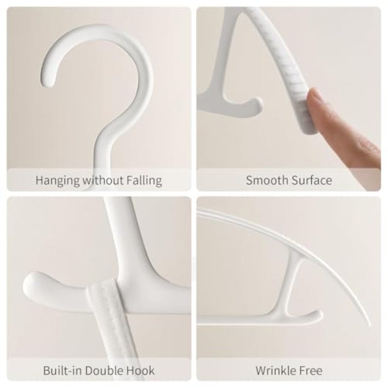 No Shoulder Bump Wide Hangers 20P Heavy Duty Durable Non-Slip Plastic Hanger with Rubber and Horizontal Bar for Closet Coats Pants Shirts White