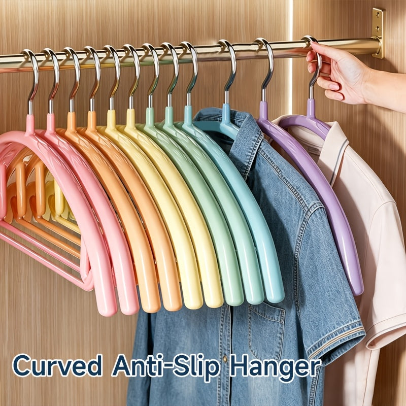 14\u002F28pcs, Non-slip Heavy-duty Hanger, 16.54in × 7.87in, Colored Curved Non-slip Hanger, Space-saving, Durable, Suitable For Indoor Storage, Outdoor Drying, Clothing Display, Standard Hanger, Wardrobe Storage, Organization And Storage