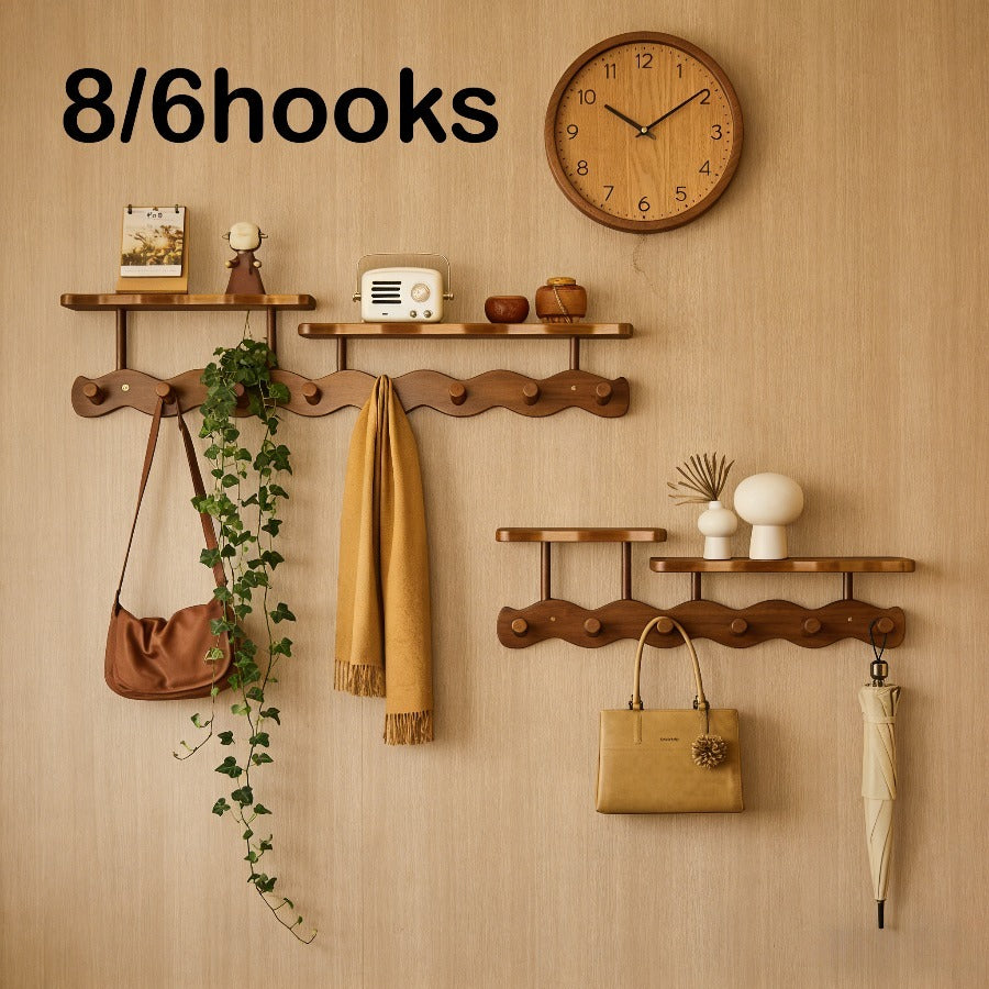4\u002F6\u002F8 Hooks Multifunctional Coat Rack, Solid Wood Wall Mounted Coat Hanger with Hooks, Space Saving Modern Design for Hanging Clothes, Hats, Bags And Keys, Ideal for Bedroom, Entryway And Hallway