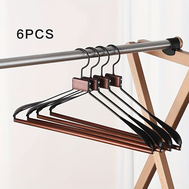 Set of 6 Stylish Beechwood And Metal Coat Hangers with a Smooth End - Ideal for Storing Suits And Overcoats