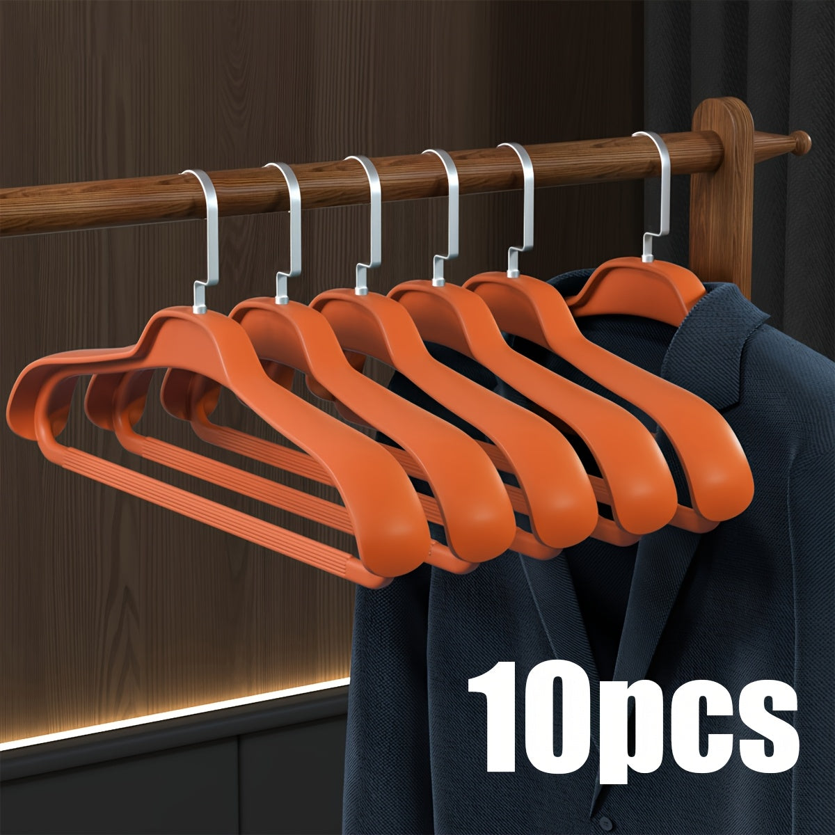 10pcs Household Plastic Coat Hangers, Seamless Anti-detachment Wardrobe Storage Rack, Wide-shoulder Hanger, for Christmas and Christmas Gifts.