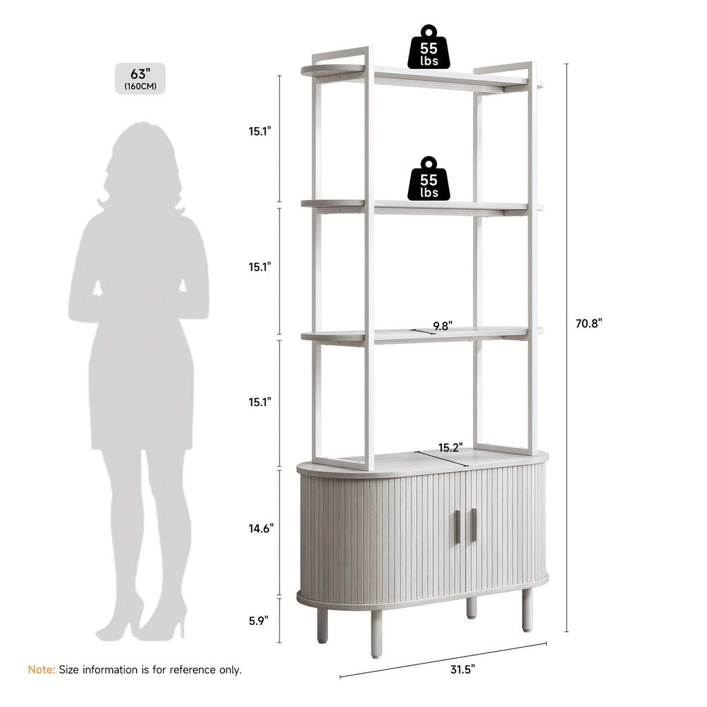 4-Tier Open Bookshelf 71 Inch High Floor Standing Display Bookcase Storage Rack With Storage Cabinets Living Room, Bedroom, Home Office Display Shelf Walnut