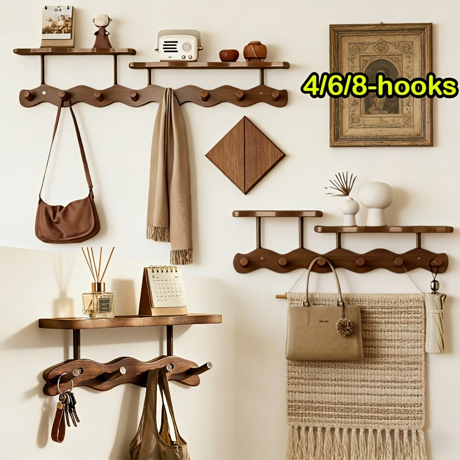 4\u002F6\u002F8 Hooks Multifunctional Coat Rack, Solid Wood Wall Mounted Coat Hanger with Hooks, Space Saving Modern Design for Hanging Clothes, Hats, Bags And Keys, Ideal for Bedroom, Entryway And Hallway