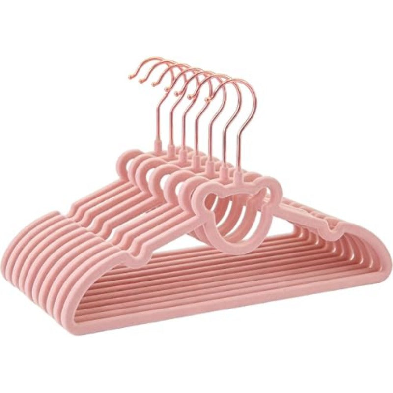 30 Pack Pink Velvet Clothes Hangers - 12. 6In for Ages 4-10 with Cute Bear Rotating Rose Golden Hook Non-Slip Space-Saving Slim Felt Hangers for Toddler Coats Jackets Dresses