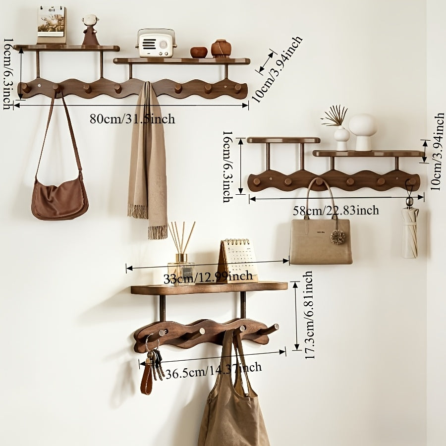 4\u002F6\u002F8 Hooks Multifunctional Coat Rack, Solid Wood Wall Mounted Coat Hanger with Hooks, Space Saving Modern Design for Hanging Clothes, Hats, Bags And Keys, Ideal for Bedroom, Entryway And Hallway