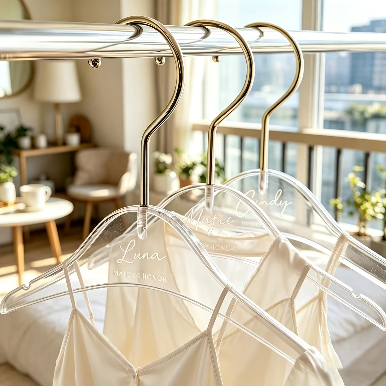 Custom Acrylic Hangers, Engravable with Names and Anniversary Messages, Set of 10. Sturdy and Durable, with Shoulder Design for Easy Hanging of Dresses, Coats, Jackets, Suits, and Other Garments