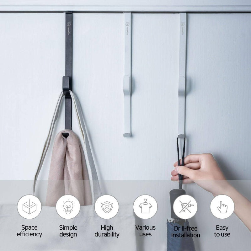 Over Door Hook Rack, Kitchen Appliances, Dorm Room Essentials, Stainless Steel, No Drill, Damage - Space Saving Door Hanger Bathroom, Bedroom, ClosetBlack