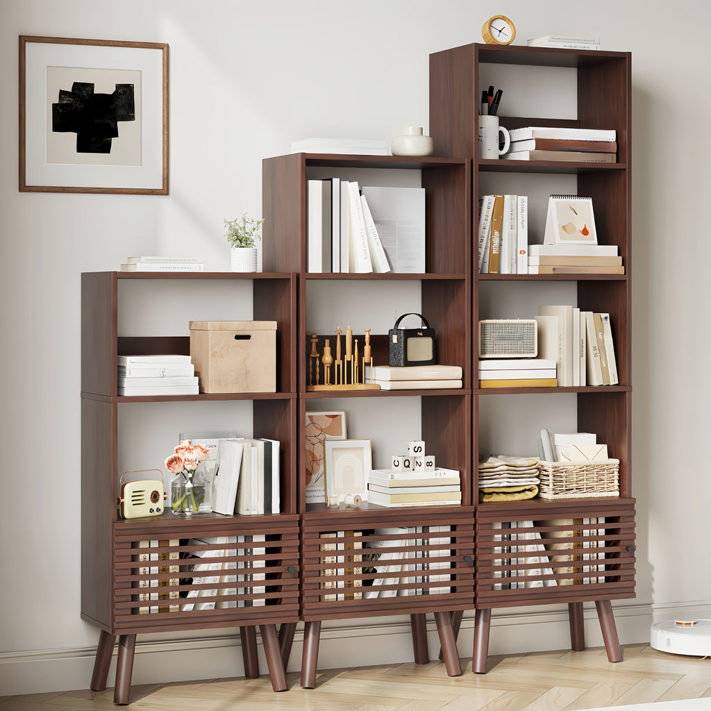 5-Cube Modern Narrow Corner Bookcase with Slatted Door - 68\
