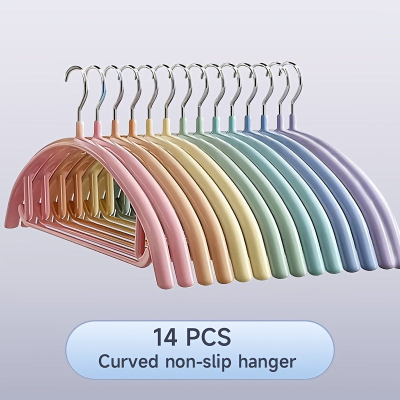 14\u002F28pcs, Non-slip Heavy-duty Hanger, 16.54in × 7.87in, Colored Curved Non-slip Hanger, Space-saving, Durable, Suitable For Indoor Storage, Outdoor Drying, Clothing Display, Standard Hanger, Wardrobe Storage, Organization And Storage