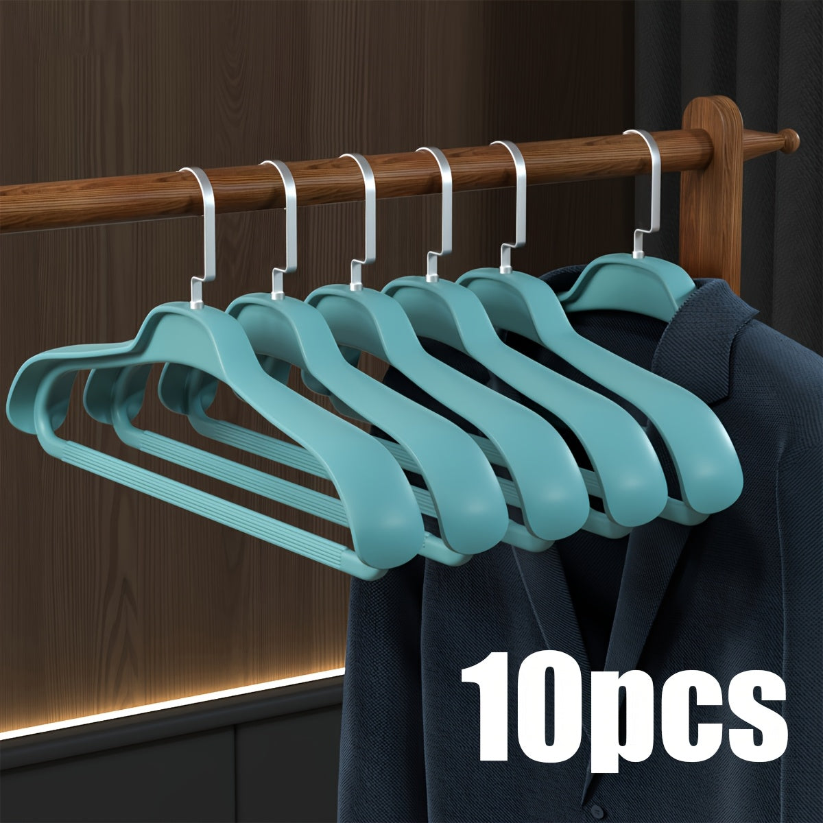 10pcs Household Plastic Coat Hangers, Seamless Anti-detachment Wardrobe Storage Rack, Wide-shoulder Hanger, for Christmas and Christmas Gifts.