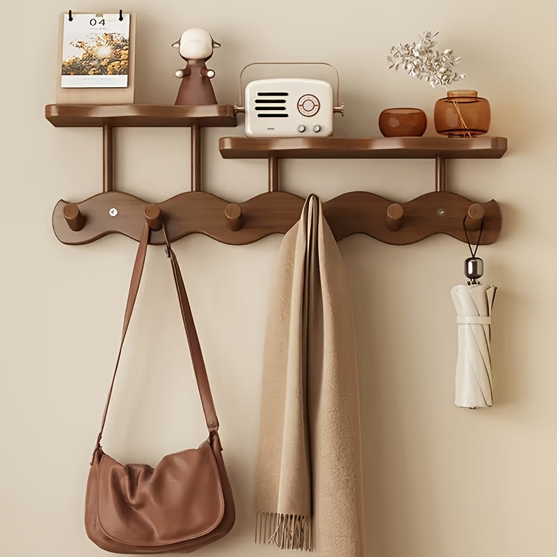 4\u002F6\u002F8 Hooks Multifunctional Coat Rack, Solid Wood Wall Mounted Coat Hanger with Hooks, Space Saving Modern Design for Hanging Clothes, Hats, Bags And Keys, Ideal for Bedroom, Entryway And Hallway