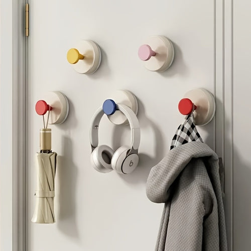 16pcs Heavy Duty No Drill Adhesive Wall Hooks Suitable for Towels, Robes, Curtains - Multi-Color Vacuum Cup Hooks with Quick Installation & -Free Removal, Paintable Plastic Hooks for Bathroom, Shower, Utility Room Organization (No Drill)