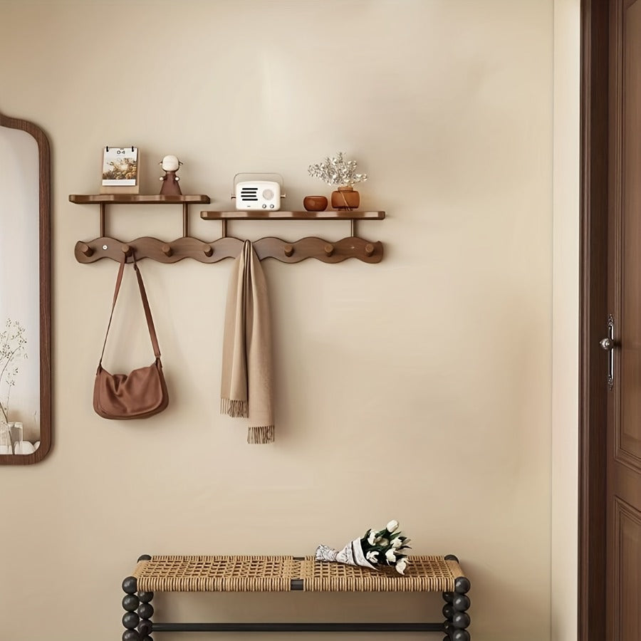 4\u002F6\u002F8 Hooks Multifunctional Coat Rack, Solid Wood Wall Mounted Coat Hanger with Hooks, Space Saving Modern Design for Hanging Clothes, Hats, Bags And Keys, Ideal for Bedroom, Entryway And Hallway