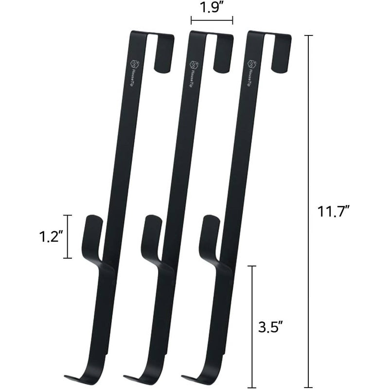 Over Door Hook Rack, Kitchen Appliances, Dorm Room Essentials, Stainless Steel, No Drill, Damage - Space Saving Door Hanger Bathroom, Bedroom, ClosetBlack