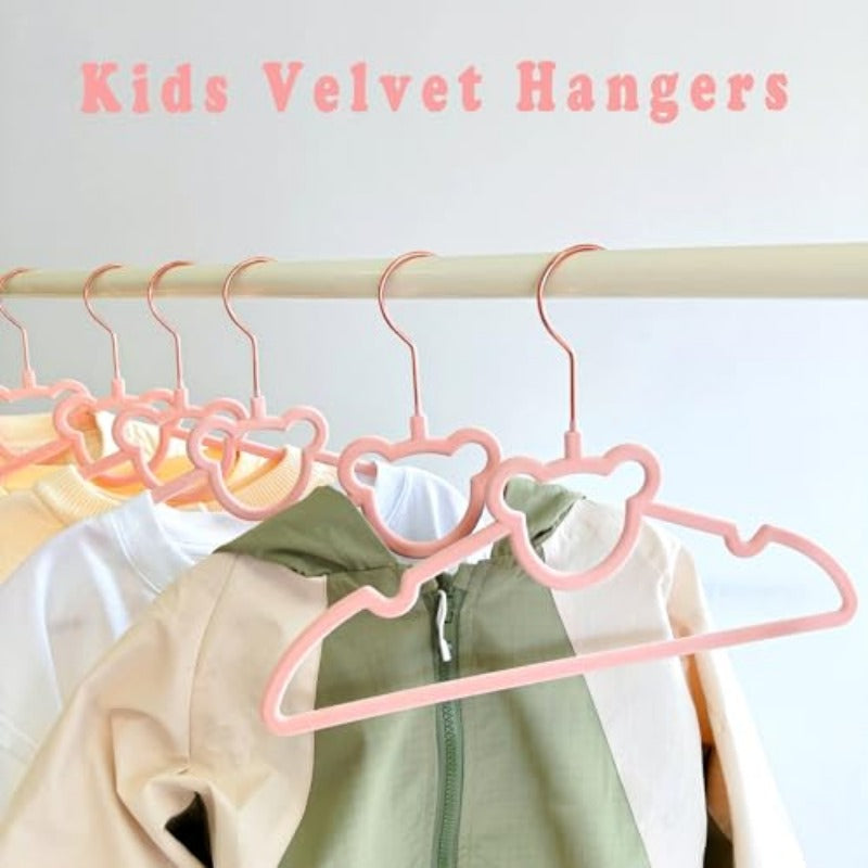 30 Pack Pink Velvet Clothes Hangers - 12. 6In for Ages 4-10 with Cute Bear Rotating Rose Golden Hook Non-Slip Space-Saving Slim Felt Hangers for Toddler Coats Jackets Dresses