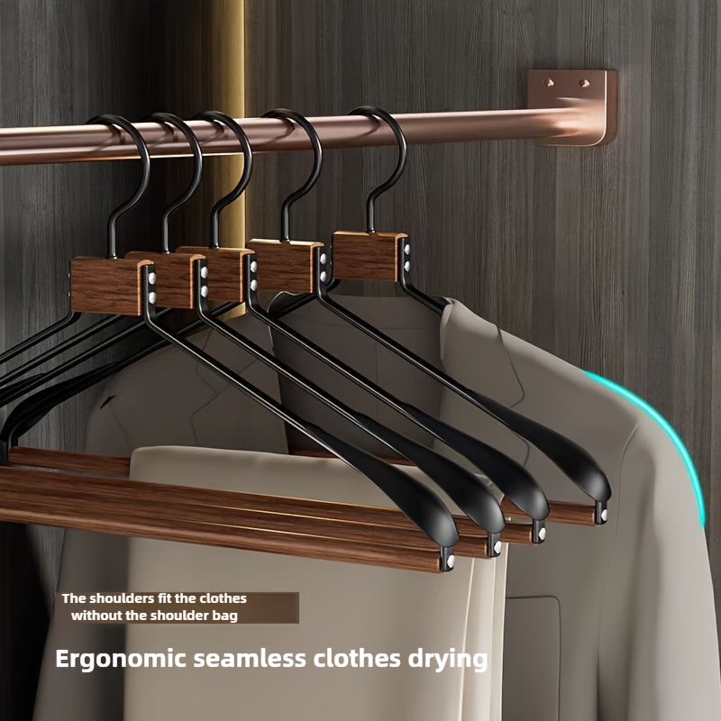 Set of 6 Stylish Beechwood And Metal Coat Hangers with a Smooth End - Ideal for Storing Suits And Overcoats