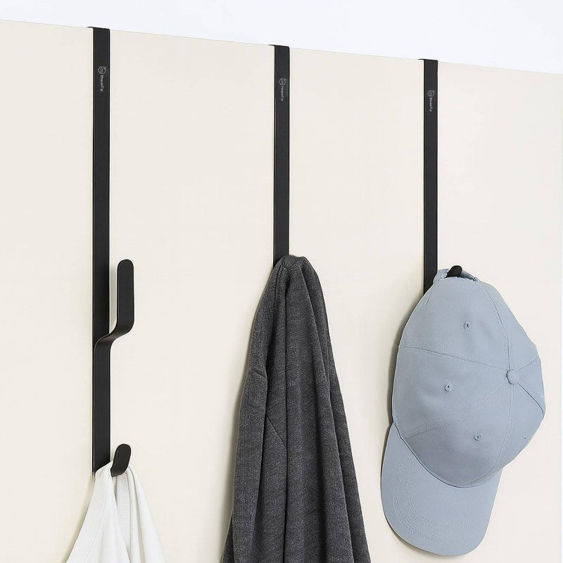 Over Door Hook Rack, Kitchen Appliances, Dorm Room Essentials, Stainless Steel, No Drill, Damage - Space Saving Door Hanger Bathroom, Bedroom, ClosetBlack