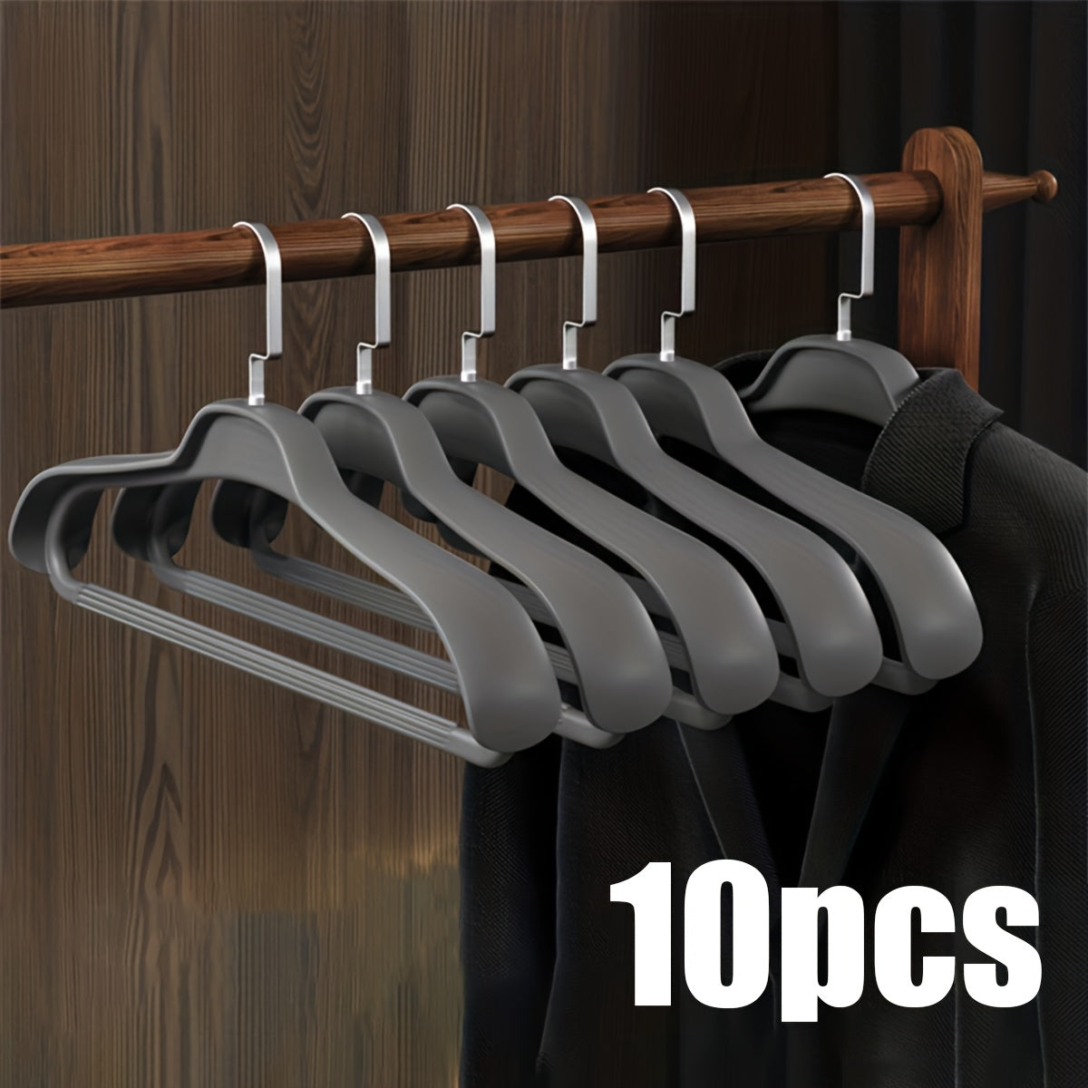 10pcs Household Plastic Coat Hangers, Seamless Anti-detachment Wardrobe Storage Rack, Wide-shoulder Hanger, for Christmas and Christmas Gifts.