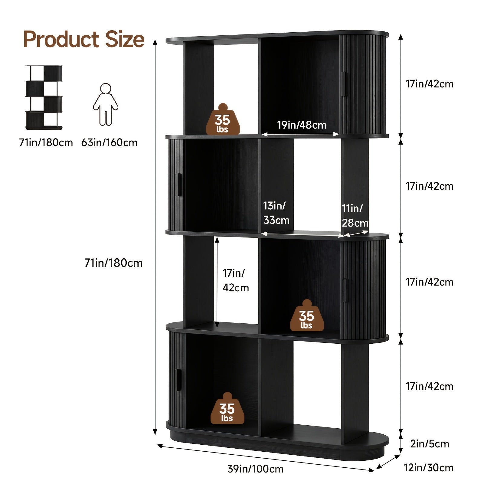 71-Inch Four-Tier Open Bookshelf, Modern Style Sliding Door Storage Shelf, Multifunctional Bookcase Suitable for Offices, Studies, And Living Rooms
