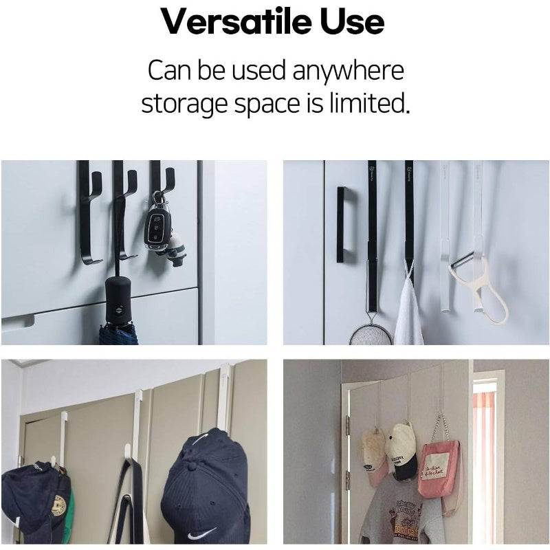 Over Door Hook Rack, Kitchen Appliances, Dorm Room Essentials, Stainless Steel, No Drill, Damage - Space Saving Door Hanger Bathroom, Bedroom, ClosetBlack